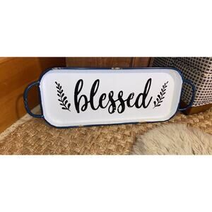 BLESSED Metal Tray w/ Hanging Hooks - Approx 22 x 9 x 2 inches